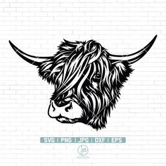 a black and white bull head on a brick wall with the words svg png