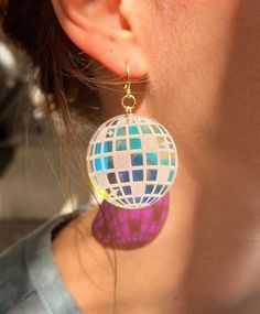 Disco Ball Earrings Music Festival Earrings Iridescent Jewelry Disco Earrings Fun Iridescent Earrings Disco Ball Party Bachelorette Gifts - Etsy Disco Earrings Clay, Disco Ball Earrings Clay, Silver Rave Jewelry For Party, Handmade Rave Jewelry For Party, Multicolor Rave Jewelry For Party, White Rave Jewelry For Gift, Iridescent Pierced Jewelry For Party, Pierced Iridescent Jewelry For Party, Party Jewelry With Iridescent Ear Wire