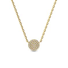 Design: The Pascal Centric Series embodies circular settings, offering a versatile choice for any occasion. This necklace features circular pavé setting diamonds in yellow gold vermeil. | Gold Color: 18K Gold Vermeil (Not to be confused with regular gold plating, our vermeil is a thick layer of 18k solid gold on sterling silver meaning it will last longer. You get the look & feel of gold jewelry at a fraction of the price) Silver Color: Sterling Silver (925 Sterling Silver is a lightweight metal Elegant Yellow Gold Round Disc Necklaces, Yellow Gold Jewelry With Pave Setting In Round Pendant, Yellow Gold Jewelry With Pave Setting Round Pendant, Fine Jewelry Round Necklace With Pave Setting, Fine Jewelry Yellow Gold Necklace With Pave Setting, Fine Yellow Gold Necklace With Pave Setting, Diamond Necklace With Adjustable Chain And Round Pendant, Gold Circular Diamond Necklace, 14k Gold Necklaces With Pave Setting Round Pendant