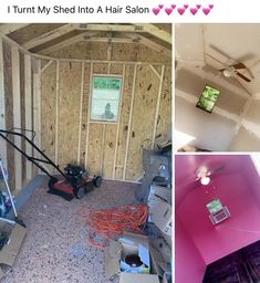 the inside of a house being remodeled with pink walls