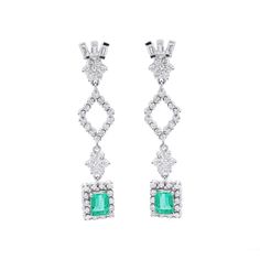 Emerald Green Drop Dangle Earrings for Women,18K Solid White Gold Earring,Diamond And Emerald Dangle Earring, Emerald Wedding Earrings ✦ ✦ Gemstone Details ✦ ✦  ✦ Gemstone : Emerald And Diamond ✦ Gemstone Type : Natural ✦ Gemstone Shape :Square ✦ Gemstone Color : Green ✦ Gemstone Cut : Faceted ✦ Location : Earlobe ✦ Closure: Push Back  ✦ Gemstone Grade: Excellent ✦ Total Weight :11.64gm METAL DETAILS : ✦ Metal: 18K White  gold ✦ Earring Size :52x10mm ✦ Earring Box: Yes CUSTOMISATION DETAILS : We can customize any piece of fine jewelry. You can simply message us on Etsy or drop a text at +91-7357229656 (WhatsApp/I Message) to let us know about all the customization you want. Customization can include : ✦ The Gemstone: This Earring can be made in Emerald, Ethiopian Opal, Rainbow Moonstone, S Formal Dangle Earrings Fine Jewelry, Formal Dangle Cluster Earrings In Fine Jewelry Style, Formal Dangle Cluster Earrings Fine Jewelry, White Gold Drop Earrings With 17 Jewels, Elegant Green Diamond Cut Earrings, Formal Green Diamond Cut Earrings, Exquisite Emerald Gemstone Earrings, Green Cubic Zirconia Gemstone Earrings, 14k Gold Emerald-cut Gemstone Earrings