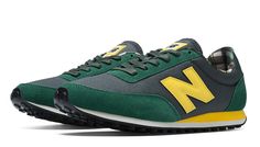 New Balance 410, Dark Grey with Yellow & Green $70 New Balance 410, Fitness Apparel, Stylish Clothes, New Balance Women, Waxed Canvas, New Balance Sneaker, Women Collection, New Balance