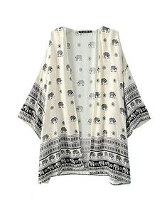 Relipop Women's Sheer Chiffon Blouse Loose Tops Kimono Floral Print Cardigan (Large, Style 15) at Amazon Women’s Clothing store Romper With Cardigan, Beige Kimono, Closet Capsule, Gilet Kimono, Safari In Africa, Black Floral Kimono, Hawaiian Print Dress, Sheer Chiffon Blouse, Fun Products