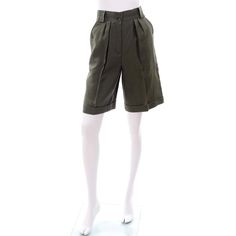 For Sale on 1stDibs - These vintage Escada high waisted vintage shorts are in an army green linen and were designed by Margaretha Ley in the 1980's. These high waisted, pleated Vintage Shorts, High Waisted Shorts, Army Green, High Waisted, Tags, For Sale, Pants, Green, Clothes