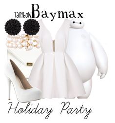 a woman's white dress and high heel shoes with pearls on the heels is featured in this holiday party ad