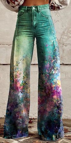 Mid Waist Pants, Casual Wide Leg Pants, Printed Wide Leg Pants, Fall Fits, Pantalon Large, Vintage Botanical, Type Of Pants, Casual Denim, Printed Pants