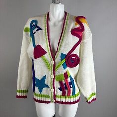 Vtg 80s Cristina Vibrant Geometric Neon Squiggle Cardigan Sweater Size Medium  | eBay 80s Clothes, 80s Sweater, 80s Outfit, Cute Sweater, Cute Sweaters, Cardigan Sweater, Sweater Outfits, Sweater Sizes, Sweater Cardigan