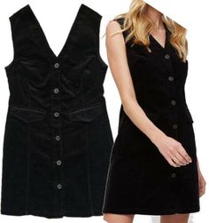 Great shopping ideas for Womens DOROTHY PERKINS Cord Button Pocket V-Neck Pinafore Dress BLACK 4-22 (B7), Fashion Women's Dresses Black V-neck Mini Dress With Button Closure, Black V-neck Dress With Buttons, Black V-neck Dress With Button Closure, V Neck Pinafore Dress, 50 Off Sale, Pinafore Dress, Dorothy Perkins, Vest Dress, Off Sale