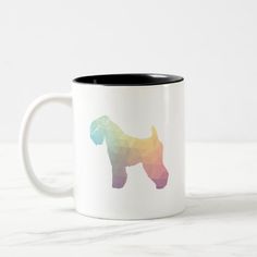 a colorful dog silhouette on a white background two - tone coffee mug with black rim