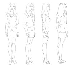 a woman's body is shown in the form of a line drawing, with different angles