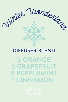 You'll be walking in a winter wonderland with this blend of orange, grapefruit, peppermint and cinnamon essential oils! Pot Potpourri, Diffuser Scents, Crystal Roller, Scentsy Oils, Walking In A Winter Wonderland, Essential Oil Accessories, Aromatherapy Recipes, Essential Oil Diffuser Blends Recipes, Essential Oil Remedy