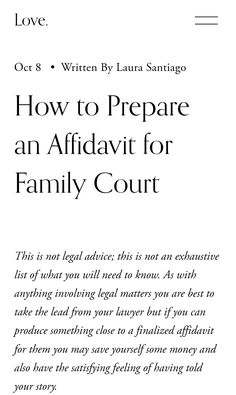 Screenshot of blog opening  'How to prepare an affidavit for family. Child Custody Documentation, How To Prepare For Custody Court, Custody Battle Tips For Dads, Parenting Plan Custody