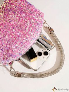 BirdinBag - Glamorous Sequin Mini Square Bag Trendy Mobile Phone Bag For Parties, Party Crossbody Bag With Detachable Strap, Party Top Handle Bag With Zipper Closure, Crossbody Mobile Phone Bag For Party, Pink Handheld Shoulder Bag With Zipper, Pink Handheld Shoulder Bag With Zipper Closure, Crossbody Evening Bag With Zipper For Party, Crossbody Evening Bag With Zipper Closure For Party, Trendy Evening Bag With Zipper Closure For Party