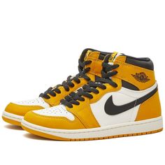 The Air Jordan 1 Retro Hi OG sneakers have been an indisputably essential addition to any self-proclaimed sneakerhead’s line-up since they first debuted - and this season is no exception, as the sportswear giant embraces vibrant colour palettes to offer up this Yellow Ochre pair. Its namesake signature colour decorates the mudguard, overlays and heel, while that all-important branding contrasts in black sail at the tongue, collar and Swoosh across the leather uppers..Leather Uppers.Rubber Outsole.Style Code: DZ5485-701 High-top Boost Midsole Sport Sneakers, High-top Sportswear Sneakers With Boost Midsole, High-top Sneakers With Boost Midsole For Sportswear, Sports High-top Lace-up Sneakers With Gum Sole, Sporty Jordan Shoes With Gum Sole For Sports, Sporty Jordan Lace-up Shoes For Streetwear, Sporty Lace-up Jordan Shoes For Streetwear, Jordan High-top Shoes With Gum Sole For Streetwear, Urban Style Lace-up Jordan Sports Shoes