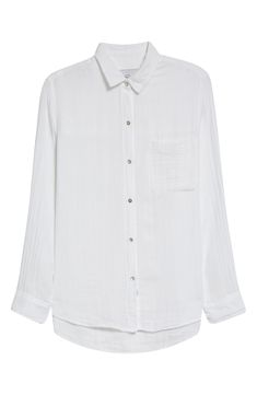 Made from lightweight, breathable cotton gauze, this relaxed button-up shirt is a versatile addition to your on- or off-duty wardrobe. 24" to 27 1/2" length (size Medium) Spread collar Long sleeves with button cuffs Semisheer Curved hem 100% cotton Hand wash, line dry Imported Versatile Button-up Shirt For Daywear, Versatile Daywear Shirt With Buttons, Classic Relaxed Fit Beach Blouse, Versatile Summer Shirt With Button Cuffs, Classic Relaxed Fit Blouse For Beach, Spread Collar Blouse For Summer, Everyday Summer Blouse With Spread Collar, Summer Everyday Blouse With Spread Collar, Versatile Cotton Shirt For Daywear