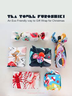 four small pouches with different designs on them