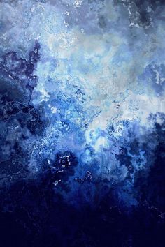 an abstract painting with blue and white colors on the bottom right hand corner, it looks like water