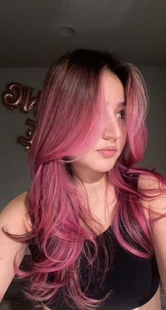 Pink Hair Highlights, Hair Color Underneath, Hair Color Pink