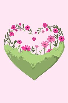 a paper heart with pink flowers and green leaves