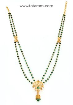 22 Karat Gold Uncut Diamond Necklace for Women with Emerald & Emerald Beads
  Length of the Necklace with Pendant : 20.00 inches
   - 235-DN225 - in 25.800 Grams for USD $2037.99. 
Made in India by Totaram Jewelers Online this product is in Gold - 22 Karat BIS Hallmark 916 KDM Gold  & is an excellent gift for Adult - Women. Ships fully insured with secured guaranteed delivery for free with your order over $250 from New Jersey USA & comes with 30 days exchange policy. 22k Gold Green Necklace For Festivals, Green 22k Gold Necklace For Festivals, Green 22k Gold Necklaces For Festivals, Festival 22k Gold Green Temple Necklace, 22k Gold Green Bridal Necklace, Wedding 22k Gold Emerald Necklace, Traditional Green Emerald Necklace In 22k Gold, Green Emerald Necklace In 22k Gold For Wedding, Festival Green Kundan Necklace In 22k Gold