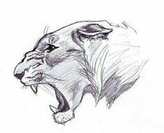 a drawing of a lion's head with its mouth open