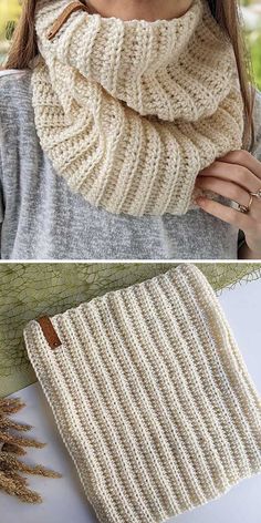 two pictures showing different ways to knit a scarf