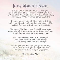 a poem written to mom in heaven