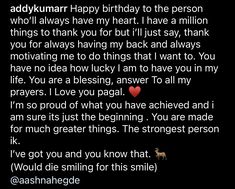 a text message written to someone about their love for him and her dog on his birthday