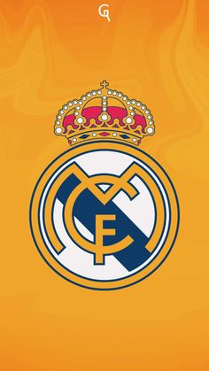 the real madrid logo on an orange background