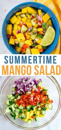 the ingredients for this mango salad are neatly arranged and ready to be eaten