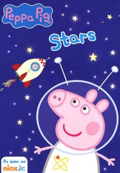 peppa pig stars dvd cover with an astronaut and space shuttle in the sky behind it