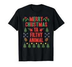 PRICES MAY VARY. Ready for cute Santa Christmas tee? Rock your dance moves with this tee instead of your old Christmas sweater this holiday season. Wear this to Christmas or holiday parties while opening presents. Stuff your Christmas stockings with this funny Christmas tee for kids! Great Christmas gift idea for kids & adults who like funny Christmas presents this Winter holidays. Lightweight, Classic fit, Double-needle sleeve and bottom hem Filthy Animal Shirt, Spirit Animal Funny, Merry Christmas Ya Filthy Animal, Christmas Clothing, Ya Filthy Animal, Filthy Animal, Animals Funny, Funny Christmas Gifts, Christmas Tea