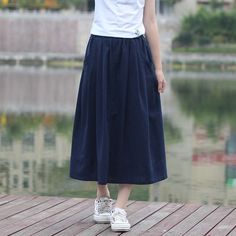 Fashion Cotton Linen High Waist Elastic Waist Pleated Elegant Casual Skirt 01-one size Baggy Knee-length Cotton Skirt, Baggy Cotton Knee-length Skirt, Casual Baggy Cotton Skirt, Baggy Cotton Casual Skirt, Casual Full Cotton Skirt, Casual Long Cotton Pleated Skirt, Casual Solid Color Baggy Maxi Skirt, Casual Non-stretch Flared Skirt, Casual Non-stretch Skirt With Elastic Waistband