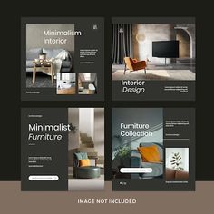 the interior design website is displayed in multiple colors and sizes, including black, white, gray