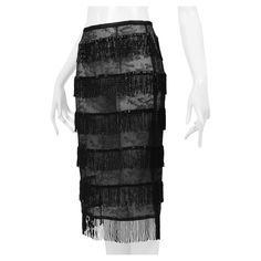 Resurrection Vintage is excited to offer a vintage Dolce & Gabbana black skirt featuring beaded fringe throughout, sheer lace, and an invisible back zipper. * Dolce & Gabbana * Size IT 42 * Fabric: 50% Viscose, 50% Nylon * 2000 SS Collection * Excellent Vintage Condition * Authenticity Guaranteed  * Photo Firstview Dolce And Gabbana 90s Archive, Black Sheer Skirt, Dolce And Gabbana Archive, Dolce And Gabbana Fw 1995, Archive Dolce And Gabbana, Dolce And Gabbana Black Lace Dress, Sheer Skirt, Stefano Gabbana, Fringe Skirt