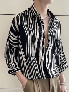 Wiaofellas - Zebra Pattern Autumn Men Fashion Stylish Elegant Mens Clothing Social Club Party Shirts Gentleman Work Shirts Streetwear Hot Jeans, Club Parties, Blazer Shirt, Social Club, Blazer With Jeans, Sweatshirt Shirt, Work Shirts, Shirt Sale, Party Shirts