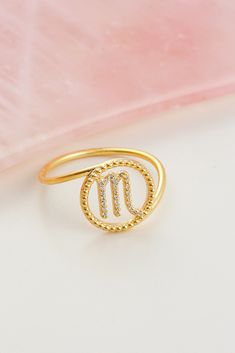 Scorpio Zodiac Sign Diamond Ring, Solid Gold Astrology Ring for Wife, Anniversary Gift for Wife, Christmas Gift Astrology Jewelry Scorpio is ruled by Pluto and is the sign of independence and control. Our zodiac rings are perfect choice for a Christmas, Mother's Day, valentine's day, birthday, wedding, anniversary, graduation, engagement, bridesmaid, and best friends gift. It's a good way to show appreciation to your mom, girlfriend, wife, grandmother, grandchildren, daughter, sister, best frien Zodiac Sign Anniversary Ring, Zodiac Sign Anniversary Ring Jewelry, Yellow Gold Zodiac Sign Jewelry For Anniversary, Scorpio Birth Stone Ring, Zodiac Sign Ring For Anniversary, Scorpio Rings Jewelry, Zodiac Sign Ring Jewelry Gift, Astrology Jewelry, Zodiac Rings