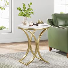 Tribesigns End Table, Round Sofa Side Coffee Table with Gold Metal Frame Tribesigns Round End Tables, Round Coffee Table Modern