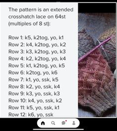 the knitting pattern is an extended crochet lace on 64st multiples of st