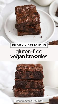 fudge delicious gluten - free vegan brownies on a white plate