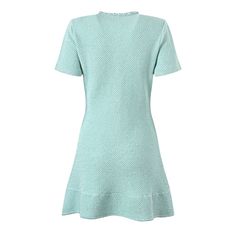 Brynn Mint Tweed Short Sleeve Dress for Women - slim fit Indulge in luxury with our Mint Elegant Rib Dress. The ruffle trim adds whimsy to the sophisticated silhouette, while sparkling diamond buttons and crystals embellished around the neck and front make a statement. With 4 front pockets, this dress is both stylish and functional. Elevate your wardrobe with this exclusive piece. Fitted Tweed Dress With Ruffles, Chic Fitted Tweed Dress With Ruffles, Short Knit Dress, Flounced Skirt, Long Faux Fur Coat, Coral Sea, Elegant Mini Dress, Tweed Shorts, Flounce Skirt