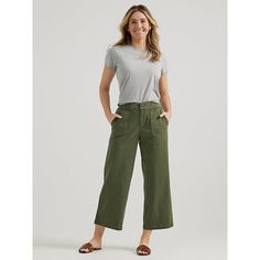 When we say Ultra Lux, we mean it. The Lee® Women's Ultra Lux Comfort Wide Leg Utility Crop melds our stretchy elastic waistband with your favorite cut-off capri. Designed with plenty of pocket space, a high-rise waist, and a wide leg, these cropped pants prioritize utility without ever losing sight of style. 69% Cotton, 29% Tencel, 2% Spandex. Olive Night. 4 W / 26 Inches (M). Olive Green Cropped Pants Outfit, Green Cropped Pants Outfit, Casual Cotton Capris With Hip Pockets, Casual Capris With Elastic Waistband, Casual Relaxed Fit Tapered Leg Capris, Casual Tapered Leg Relaxed Fit Capris, Casual Tapered Leg Capris With Relaxed Fit, Casual Tapered Leg Capris With Elastic Waistband, Casual Cotton Capri Length Bottoms