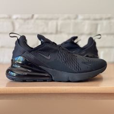 Nike Women Air Max 270 Triple Black Sneakers Running Ah6789-006 Sz 12/Men 10.5 Air Max 270 Black, Nike Air Max 270 Black, Black Platform Shoes, Nike Shoes Air Max, Sneakers Running, Nike Air Force Ones, White Shoes Women, Mens Nike Air, Nike Air Max 270