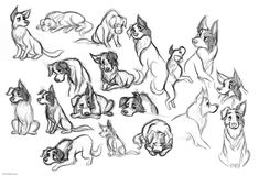 sketches of dogs and cats from the animated movie lady and the tramp, by person