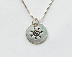 "Option \"0 inches\" is charm only, without a chain. Journey Sun Spiral silver charm. Photo's are close-ups, see views near a US dime for reference. Individually handmade, each will vary. The sun swirl or Celtic spiral symbolizes your own unique and ever-changing path. All options w/a chain include the pendant on a sterling silver chain. The pendant is valuable fine silver (99% silver). Sterling silver chain is 92.5% silver (.925) Shipping: Is with the US Postal Service, USPS First Class, and fr Celtic Spiral, Ship Craft, Sun Charm, Precious Metal Clay, Daily Jewelry, Premier Designs, Diy Bow, Postal Service, Silver Pieces