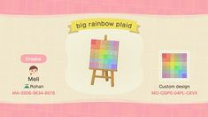 an animal crossing game screen with the text, big rainbow plaid