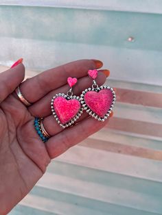 Lots of sparkly cultured opal. Hand crafted in New Mexico by our local artists! How PRETTY!!! Sterling silver. Barbie Earrings, Double Heart, Local Artists, New Mexico, So Cute, Hot Pink, Hand Crafted, Opal, Sterling Silver