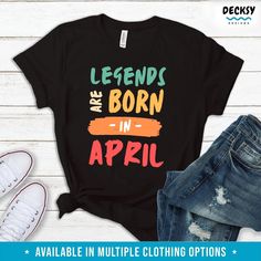 Custom Birth Month Shirt, April Birthday Gift-Clothing:Gender-Neutral Adult Clothing:Tops & Tees:T-shirts:Graphic Tees-DecksyDesigns Birthday Cotton T-shirt With Custom Text, Custom Text Cotton T-shirt For Birthday, Birthday T-shirt With Relaxed Fit And Text Print, Black T-shirt With Name Print For Birthday Gift, Relaxed Fit T-shirt With Name Print For Birthday, Casual Tops With Graphic Print For Birthday Gift, Casual Graphic Print Tops, Black Letter Print T-shirt For Birthday Gift, Black Letter Print T-shirt For Birthday