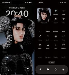 an image of a woman in black and silver outfit on the cover of a cell phone