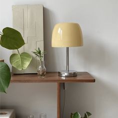 a lamp and some plants on a table